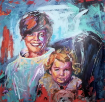 Mutter mit Kind Portrait - Acryl auf Leinwand 100 x 100 cm